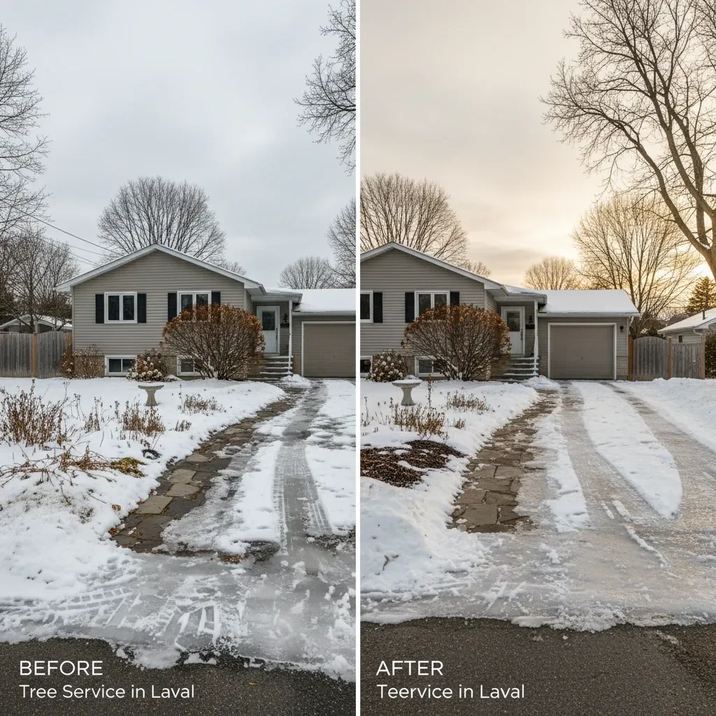 Tree Service transformation - before and after by Evergreen Landscaping Laval in Laval